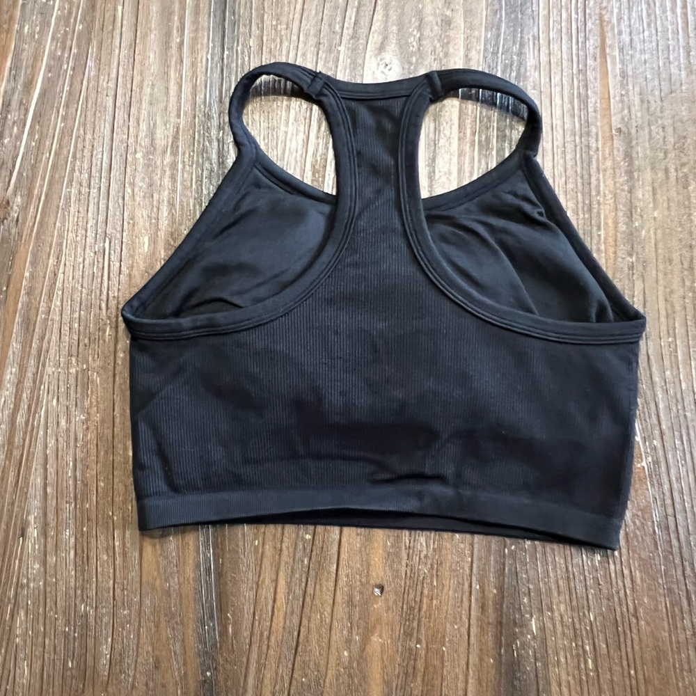 Black Ribbed Sports Bra - Picture 2 of 3